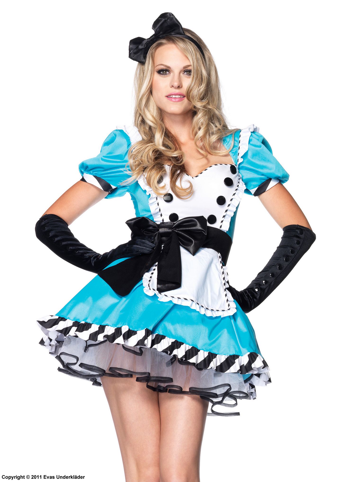 Alice i Eventyrland, kostyme-kjole, stort bånd, volanger, striper